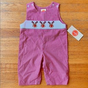 Christmas Romper Reindeer Smocked Jon Jon Gingham